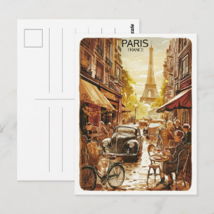 Carte Postale Paris evenin Tour Effiel vintage vieilles rues cad