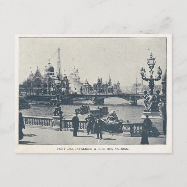 Carte Postale Paris Expo 1900, Pont des invalides et Rue des nat (Devant)