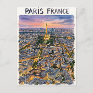 Carte Postale Paris France aquarelle croquis de voyage 