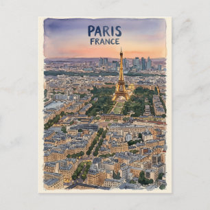 Carte Postale Paris France aquarelle croquis de voyage 