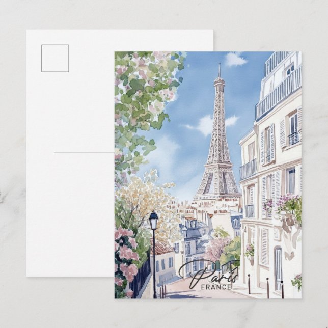 Carte Postale Paris France Aquarelle Peinture Voyage (Devant / Derrière)
