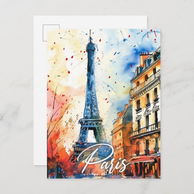 Carte Postale Paris France Aquarelle Peinture Voyage (Devant / Derrière)