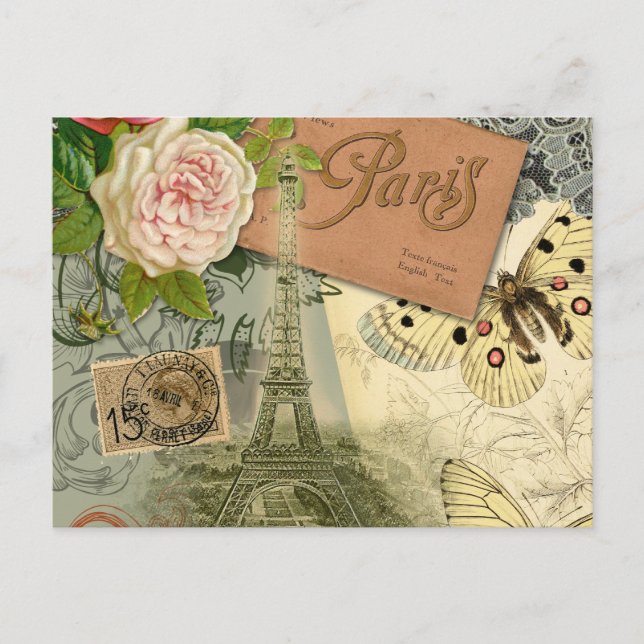 Carte Postale Paris France Art Antique Collage Eiffel Français (Devant)