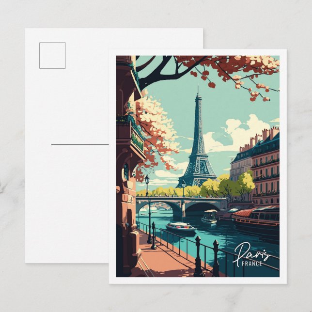 Carte Postale Paris France Art vintage Voyage Illustration (Devant / Derrière)