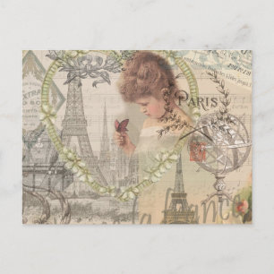 Carte Postale Paris France Jolie fille Eiffel