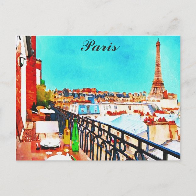 Carte Postale Paris France Tour Eiffel Aquarelle (Devant)