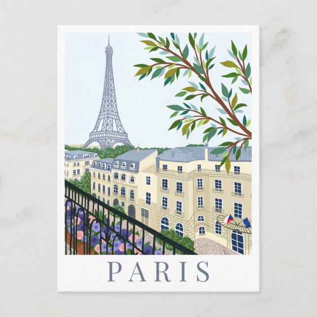 Carte Postale Paris France Tour Eiffel Illustration de voyage (Devant)