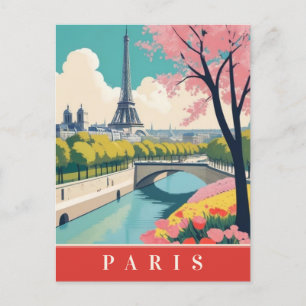 Carte Postale Paris France Tour Eiffel Retro Voyage Floral