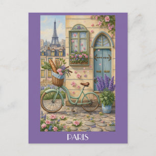 Carte Postale Paris France Tour Eiffel Vélo Vintage Fleurs