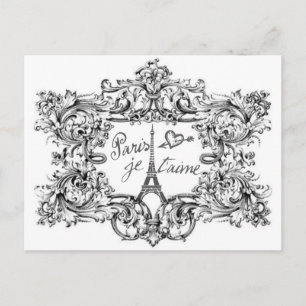 CARTE POSTALE PARIS JET'AIME BAROQUE CADRE EIFFEL ET COEUR