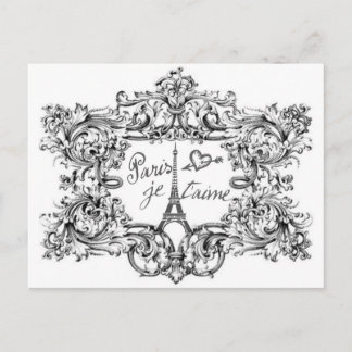 CARTE POSTALE PARIS JET'AIME BAROQUE CADRE EIFFEL ET COEUR