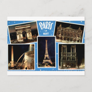 Carte Postale Paris la Nuit Collage Landmark Vintage