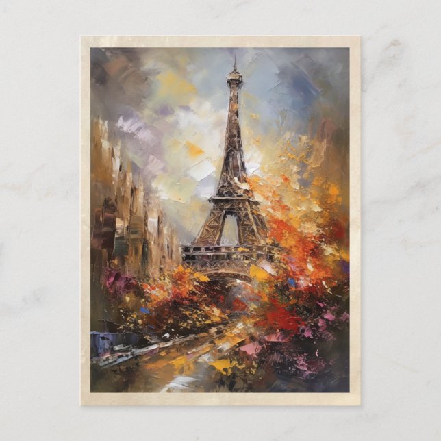 Carte Postale Paris La Tour Eiffel Peinture Abstraite à l'huile (Devant)
