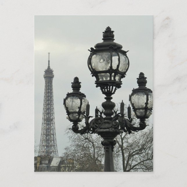 Carte Postale Paris Lamp Post and Eiffel Tower Scene (Devant)