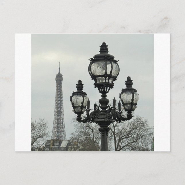 Carte Postale Paris Lamp Post and Eiffel Tower Scene (Devant)