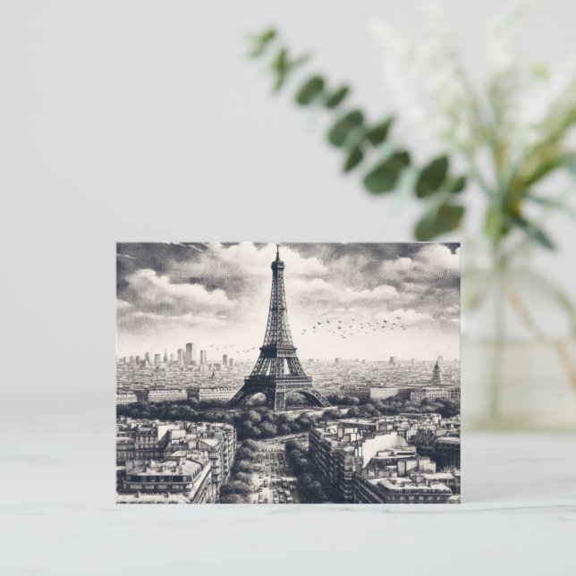 Carte Postale Paris Landmark noir et blanc (Debout devant)