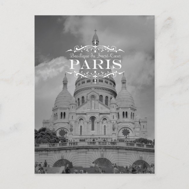 Carte postale Paris Noir et Blanc Sacré Coeur (Devant)