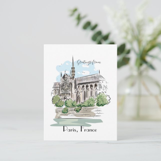 Carte Postale Paris Notre Dame Sketch Design (Debout devant)
