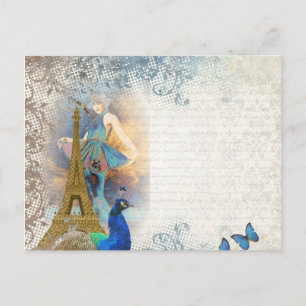 Carte Postale Paris paon collage