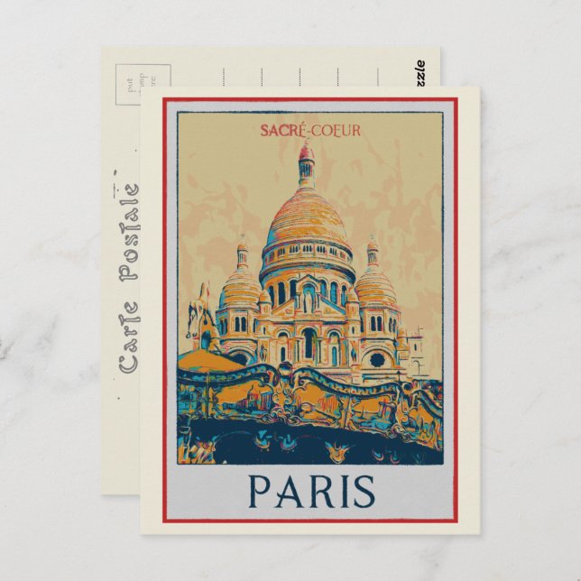 Carte Postale Paris Sacré Coeur illustration France (Devant / Derrière)