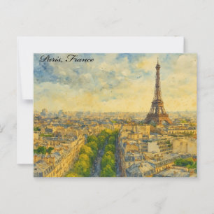 Carte Postale Paris Skyline en Aquarelle - Tour Eiffel