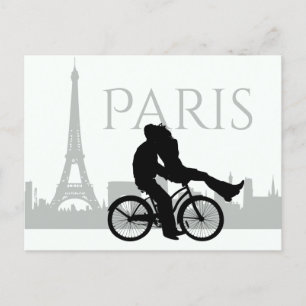 Carte Postale Paris Skyline Tour Eiffel Couple Amour Gris, Blanc