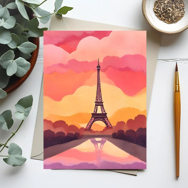Carte Postale Paris Sunset | Tour Eiffel France Aquarelle (Créateur téléchargé)
