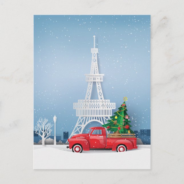 Carte Postale Paris Tour Eiffel Camion Rouge Noël (Devant)