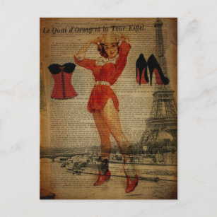 Carte Postale paris tour eiffel corset vintage lingerie party