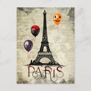 Carte Postale Paris, Tour Eiffel et Ballons d'Halloween gothique