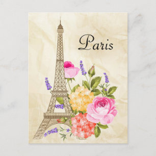 Carte Postale Paris Tour Eiffel et Fleurs