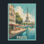 Carte Postale Paris vintage : Tour Eiffel & Café au bord de la S<br><div class="desc">Plongez dans le cœur romantique de Paris avec cette affiche de voyage rétro nostalgique. L'œuvre d'art capture la tour Eiffel emblématique dominant la Seine, encadrée par des terrasses de cafés charmantes, des bateaux animés et des bâtiments historiques sous un ciel bleu doux. Inspirée par la propagande de voyage du milieu...</div>