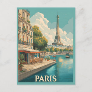 Carte Postale Paris vintage : Tour Eiffel & Café au bord de la S