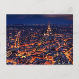 Carte Postale Paris vue panoramique de nuit avec le mignon tour