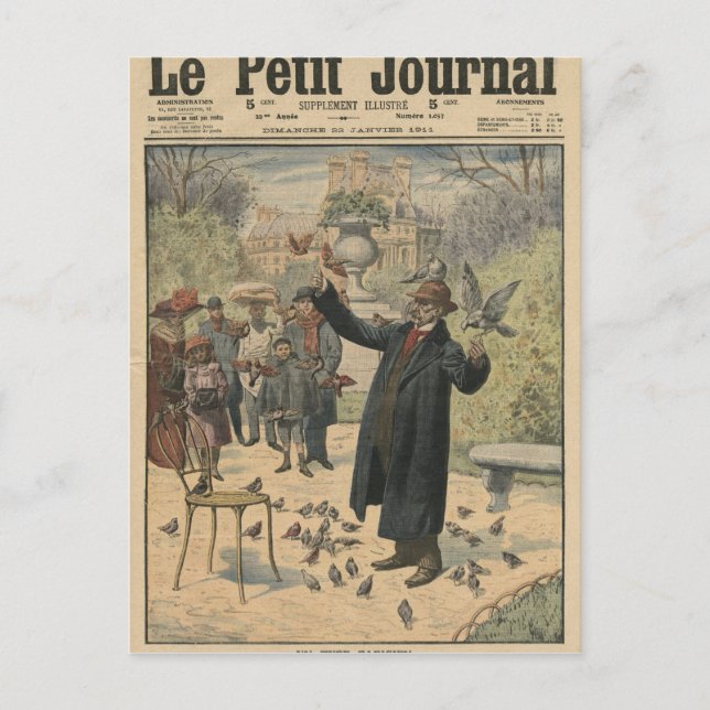 Carte Postale Parisienne, charmeur d'oiseaux (Devant)