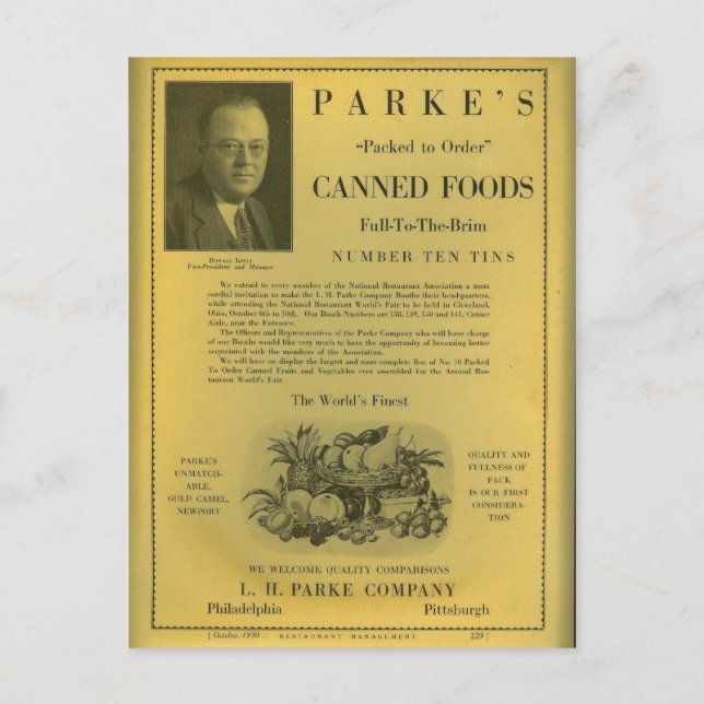 Carte Postale Parke's Canned Foods (Devant)