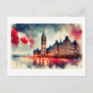 Carte Postale Parlement canadien avec drapeaux, 