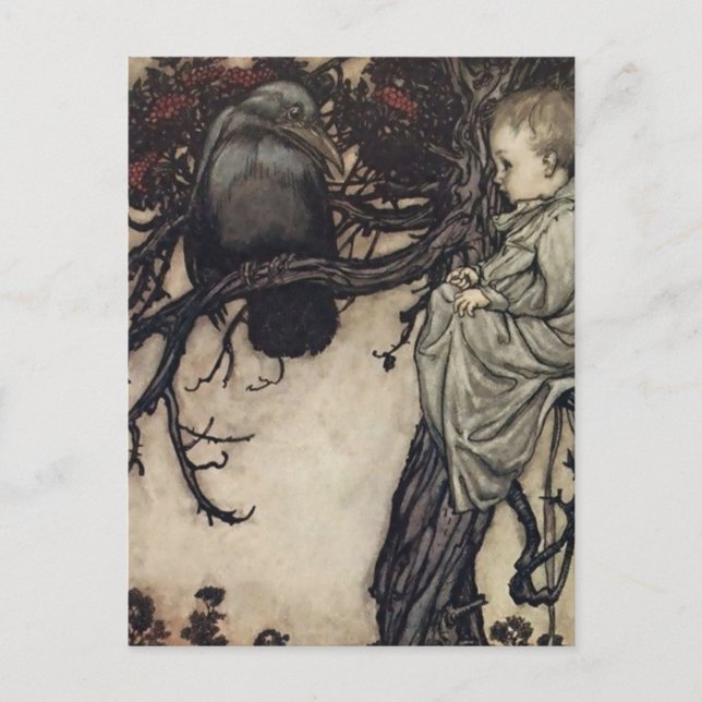 Carte Postale « Parler aux oiseaux » par Arthur Rackham (Devant)