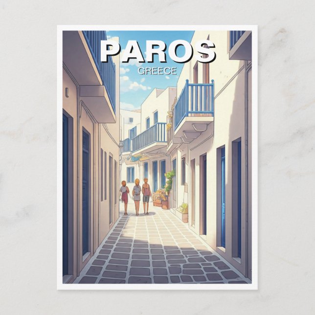 Carte Postale Paros Grèce Îles Cobblestone Dessin de rue (Devant)