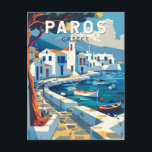 Carte Postale Paros Grèce Travel Art Vintage<br><div class="desc">Conception de déplacement vectoriel rétro Paros. Paros est une île grecque de la mer Egée,  connue pour ses plages et ses villages traditionnels.</div>