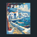 Carte Postale Paros Grèce Travel Art Vintage<br><div class="desc">Conception de déplacement vectoriel rétro Paros. Paros est une île grecque de la mer Egée,  connue pour ses plages et ses villages traditionnels.</div>