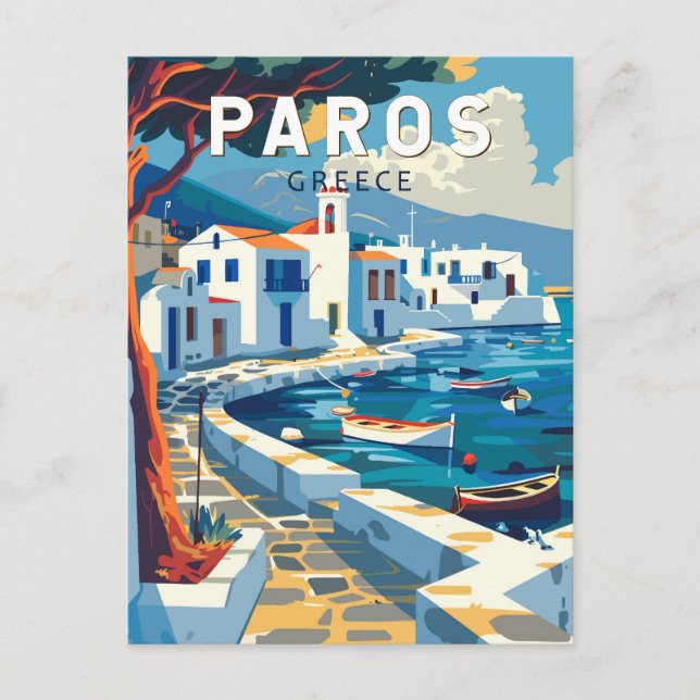 Carte Postale Paros Grèce Travel Art Vintage (Devant)