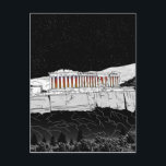 Carte Postale Parthenon Athènes Grèce<br><div class="desc">Je donne une illustration paysagère du Parthénon en Grèce. Ce site emblématique est un temple au-dessus d'Athènes. Un design noir et blanc qui a le Parthénon,  lettre Acropolis avec lumières nocturnes.</div>