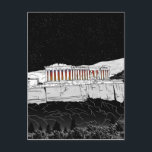 Carte Postale Parthenon Athènes Grèce<br><div class="desc">Je donne une illustration paysagère du Parthénon en Grèce. Ce site emblématique est un temple au-dessus d'Athènes. Un design noir et blanc qui a le Parthénon,  lettre Acropolis avec lumières nocturnes.</div>