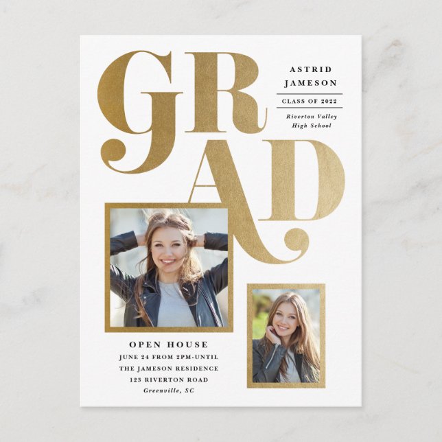 Carte Postale Parti de graduation photo Gold Moderne de 2e année (Devant)