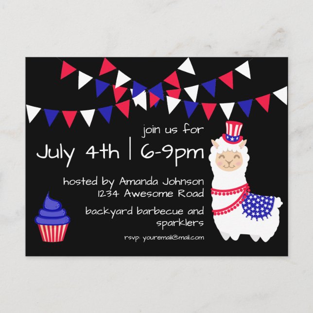 Carte Postale Parti Llama du quatrième juillet (Devant)