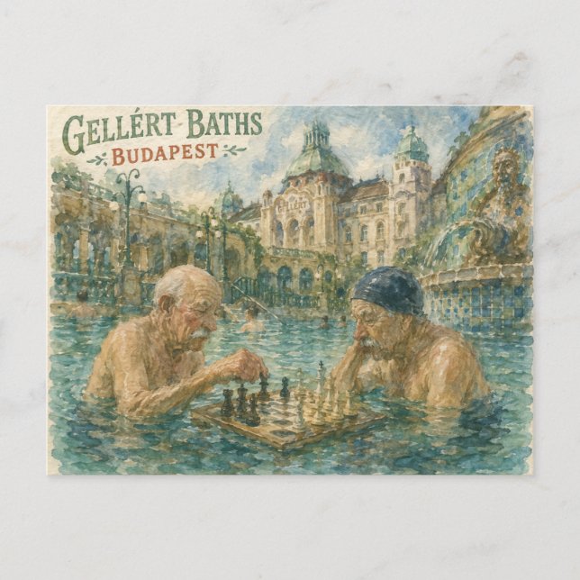 Carte Postale Partie d'échecs Bains Gellert Budapest Hongrie (Devant)