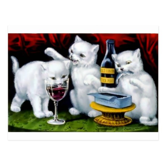 Carte Postale Partie Vintage Drole De Chat Avec Du Vin Et Des Zazzle Fr