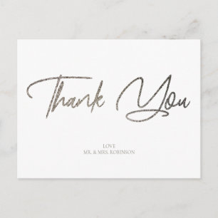 Carte Postale Parties scintillant argent chic et Merci blanc per