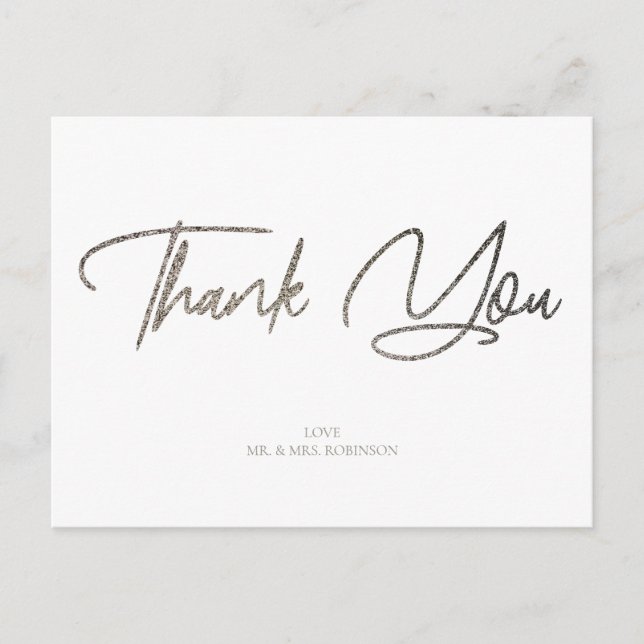 Carte Postale Parties scintillant argent chic et Merci blanc per (Devant)